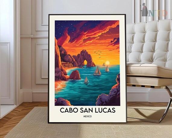Cabo San Lucas Mexico El Arco Sunset Sailboats Travel Poster