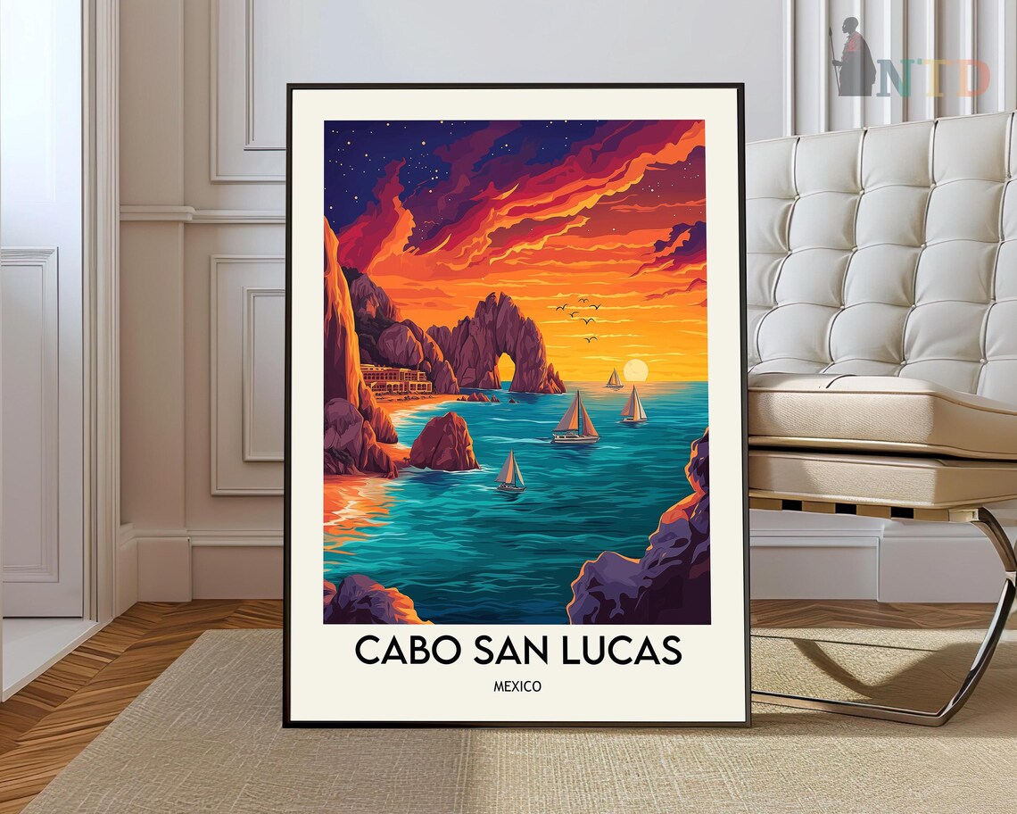 Cabo San Lucas Mexico El Arco Sunset Sailboats Travel Poster
