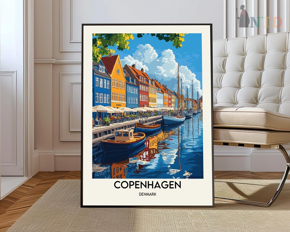 Copenhagen Travel Poster, Denmark Wall Art Print