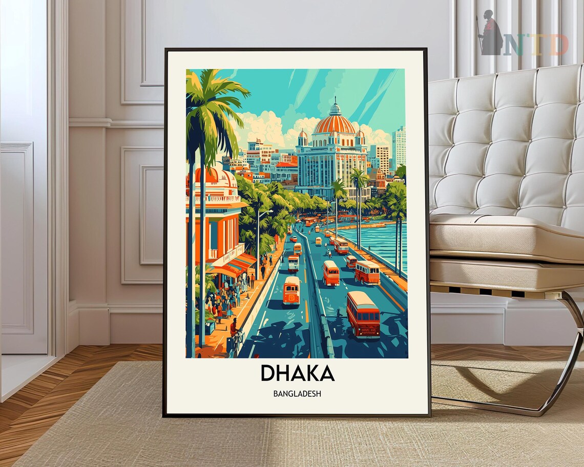 Dhaka Bangladesh Busy Street Buses Historic Domed Building Poster