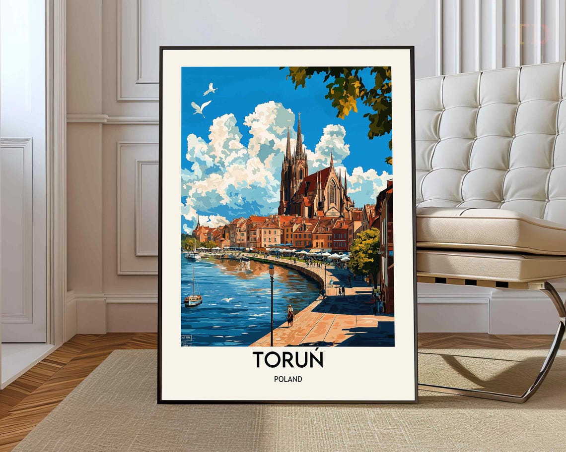 Torun Poland Gothic Cathedral Riverside Old Town Travel Poster