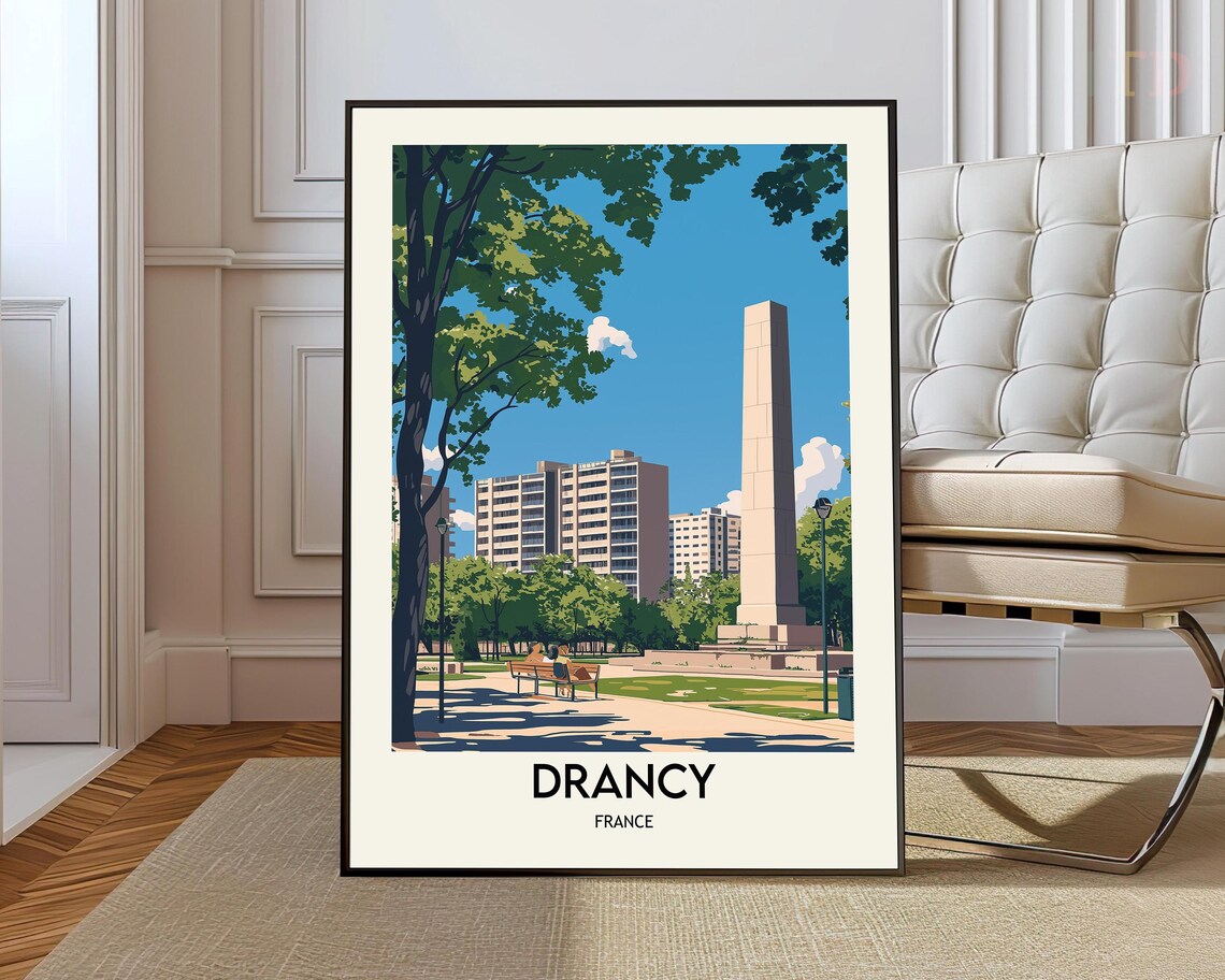 Drancy France Park Obelisk Monument Retro Cityscape Travel Poster