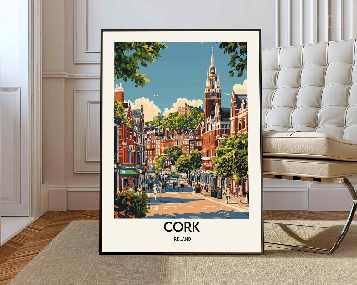 Cork Ireland Colorful St Patricks Street Church Spire Travel Poster