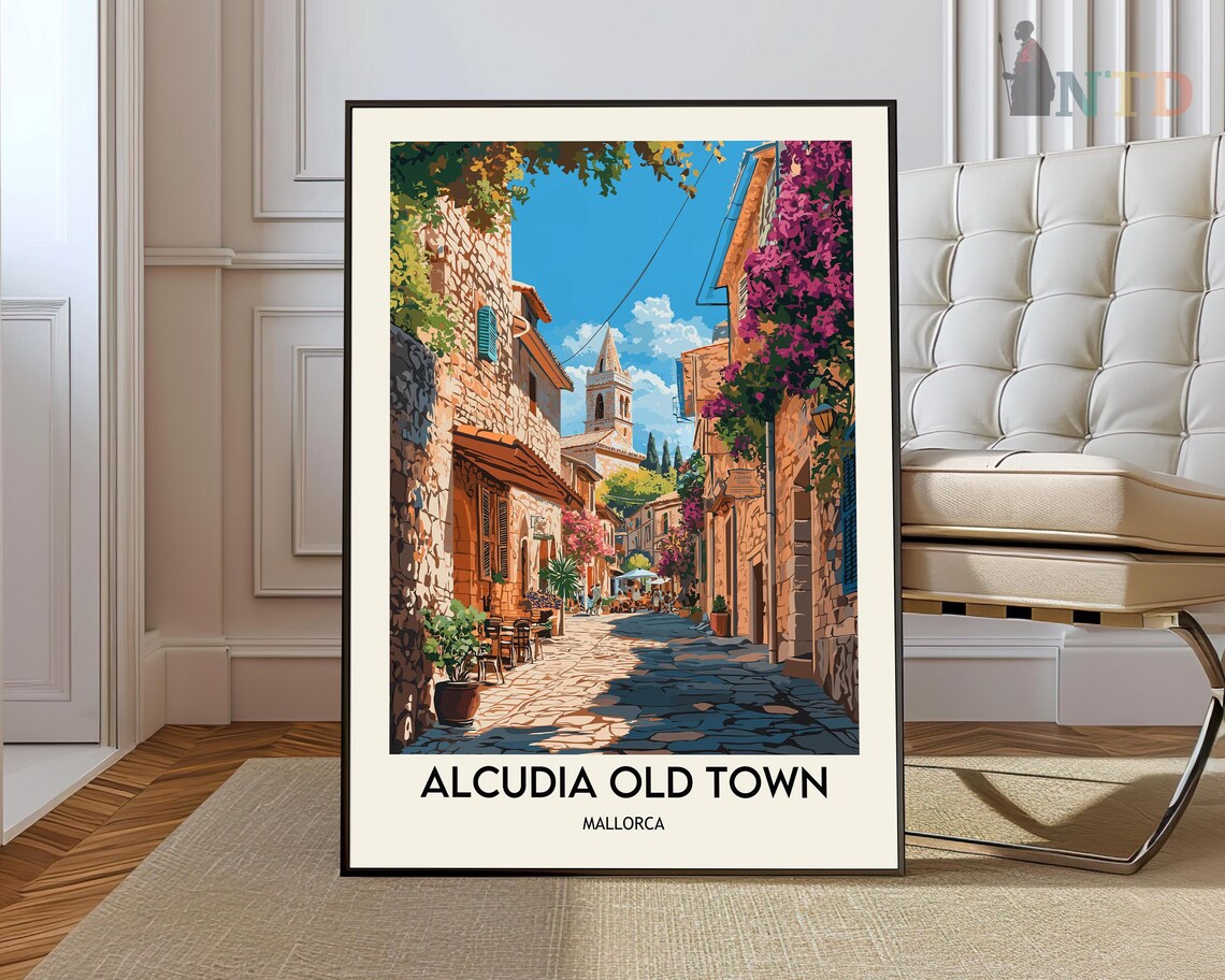 Alcudia Old Town Travel Poster, Mallorca Spain