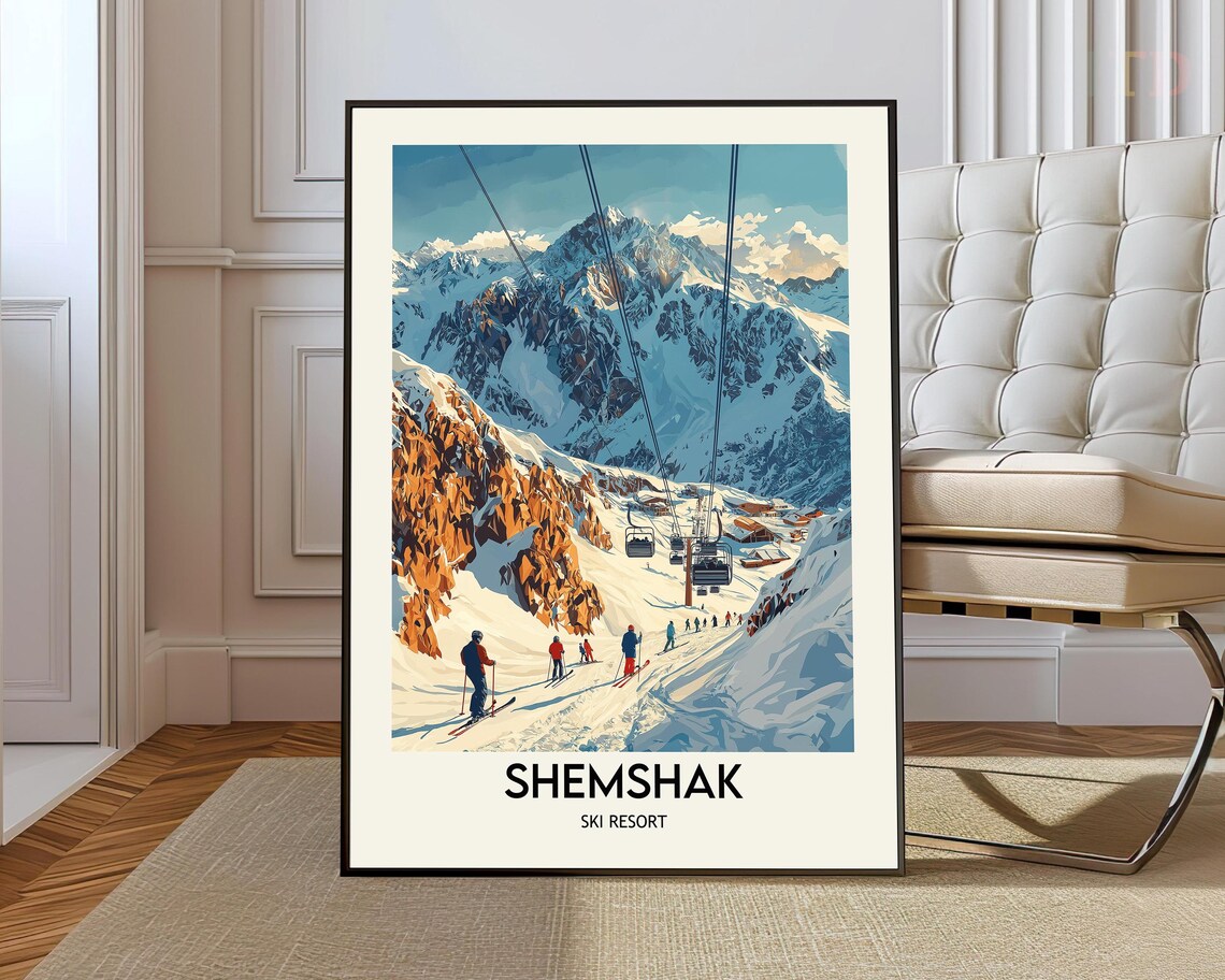 Shemshak Ski Resort Alborz Mountains Snow Slopes Iran Vintage Travel Poster