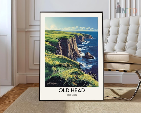 Old Head Golf Links Ireland Dramatic Coastal Sea Cliffs Travel Poster
