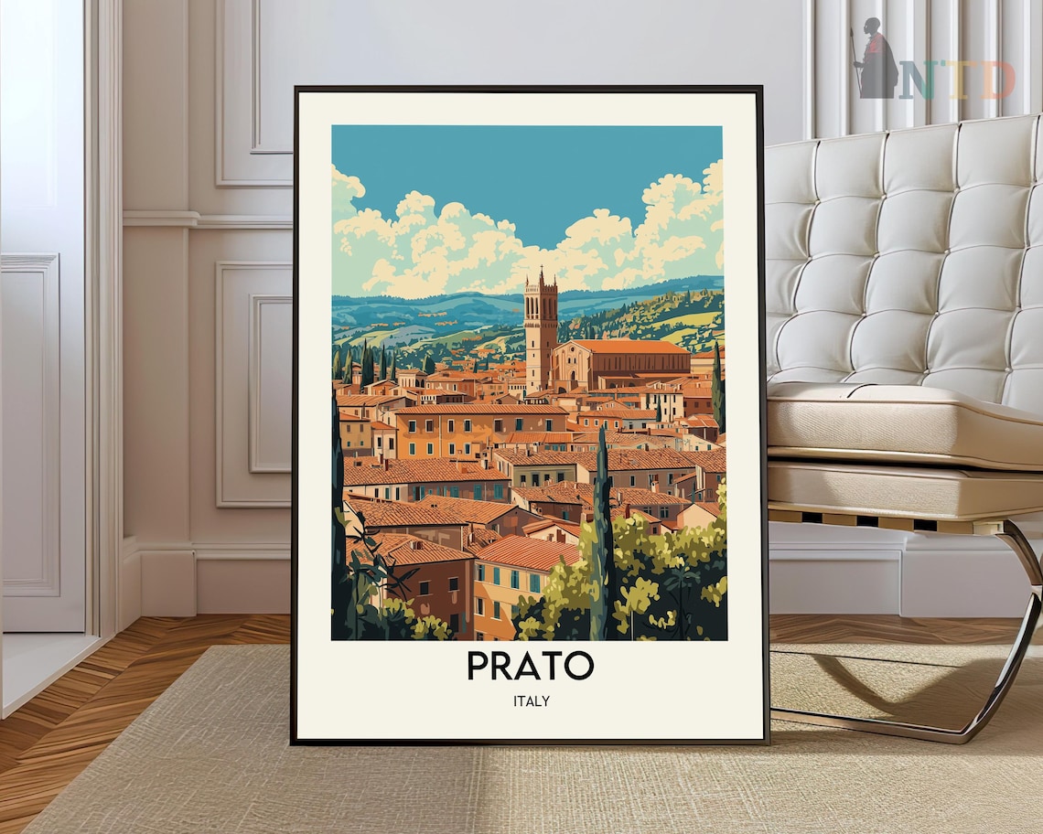 Prato Italy Vintage Tuscan Rooftop Cityscape Decorative Travel Poster