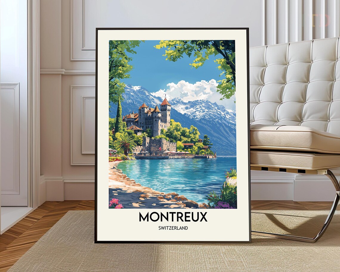 Montreux Switzerland Chillon Castle Lake Geneva Scenic View Poster