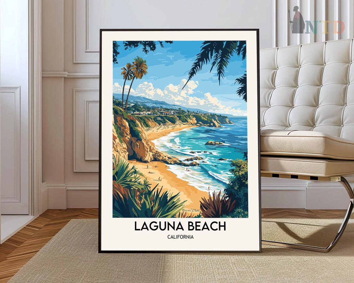 Laguna Beach Travel Print Wall Decor Home Living Illustration Poster Gift
