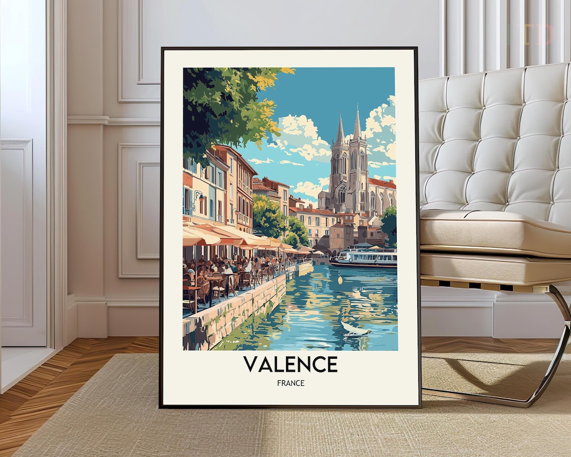 Valence France Riverside Cafes Cathedral on the Rhone City Poster
