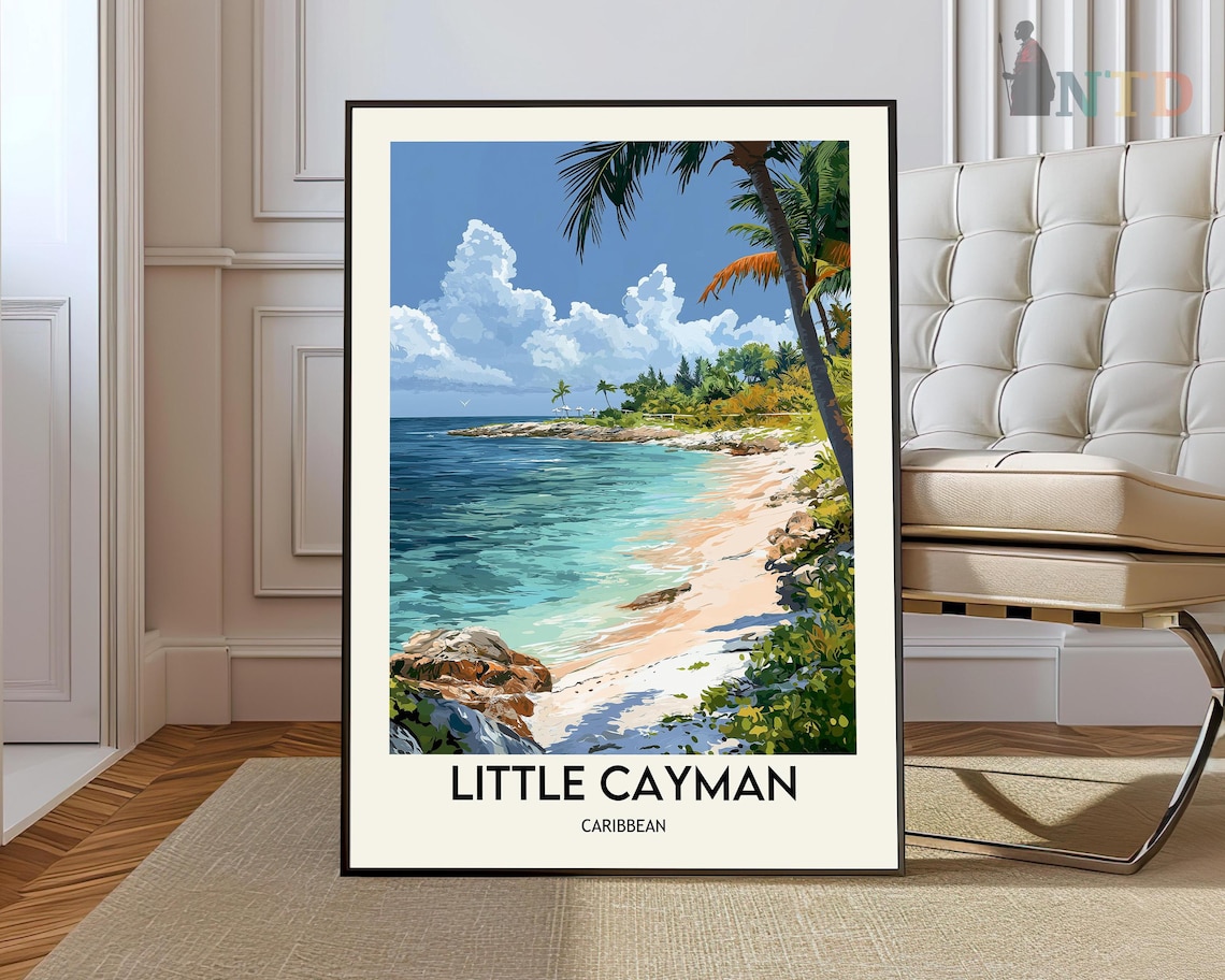 Little Cayman Caribbean Palm Beach Turquoise Shore Travel Poster