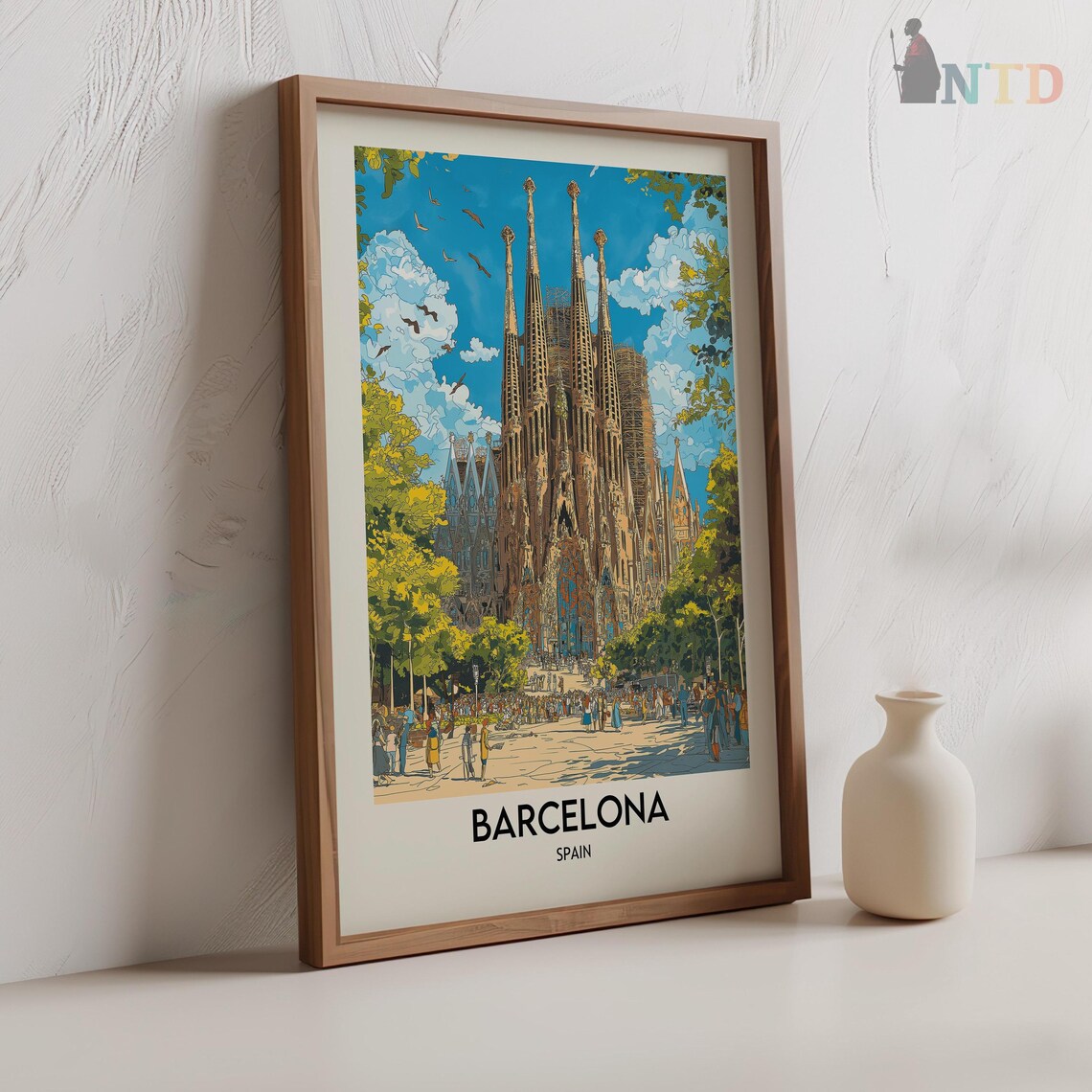 Barcelona Skyline Travel Poster, Spain City View - Image 2