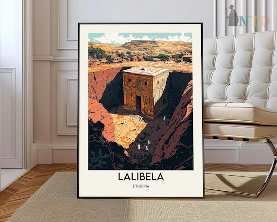 Lalibela Ethiopia Rock Hewn Church Vintage Travel Illustration Poster