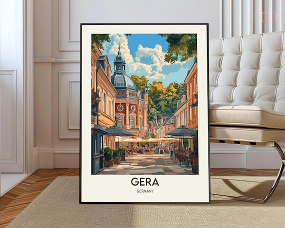 Gera Germany Historic Old Town Cafe Plaza Domed Church Travel Poster