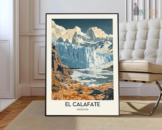 El Calafate Argentina Glacier Peaks Ice Field Vintage Travel Poster