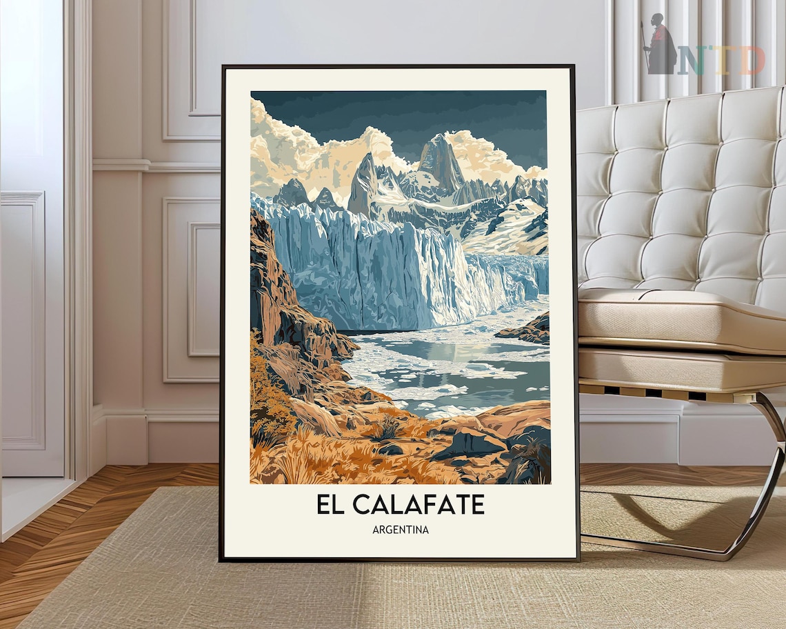 El Calafate Argentina Glacier Peaks Ice Field Vintage Travel Poster