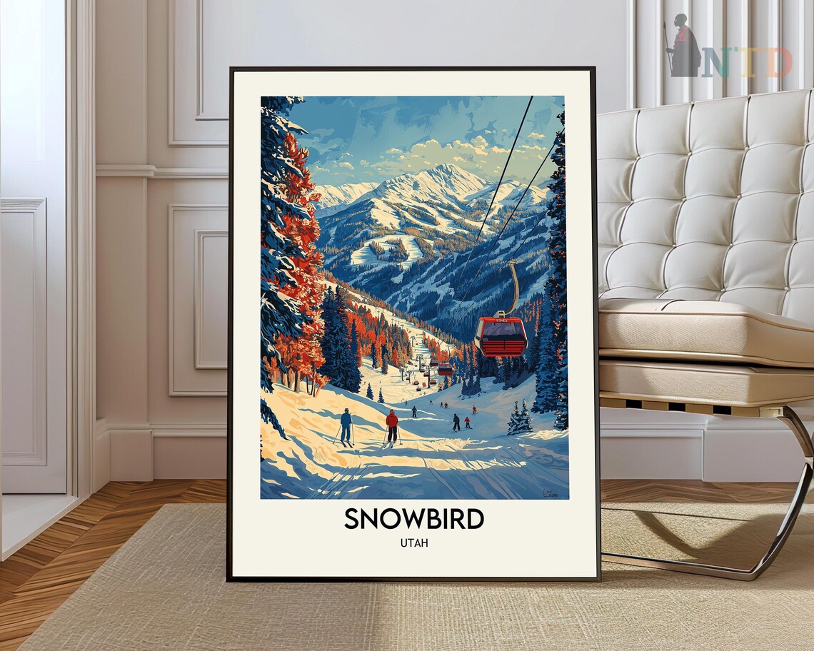 Snowbird Skiing Travel Poster, Utah Winter Sport