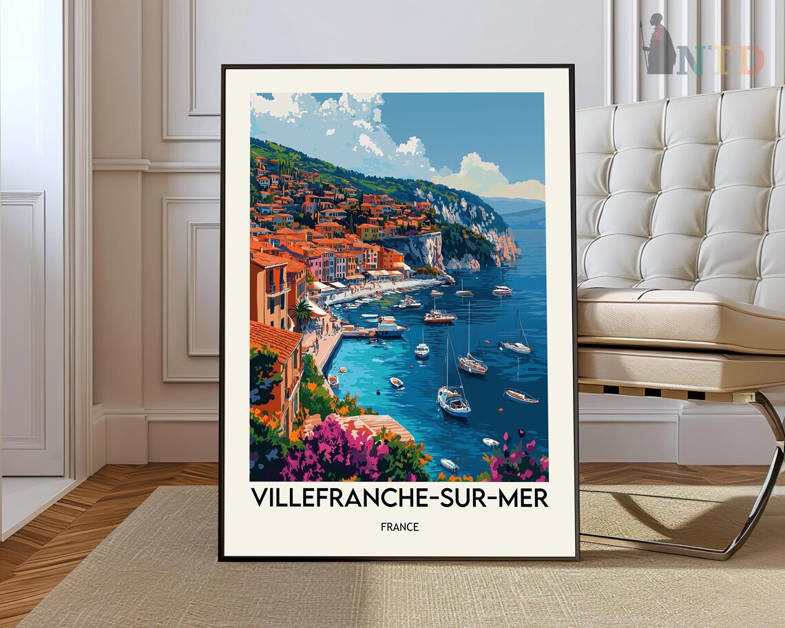 Villefranche-sur-Mer France Riviera Harbor Vintage Travel Poster