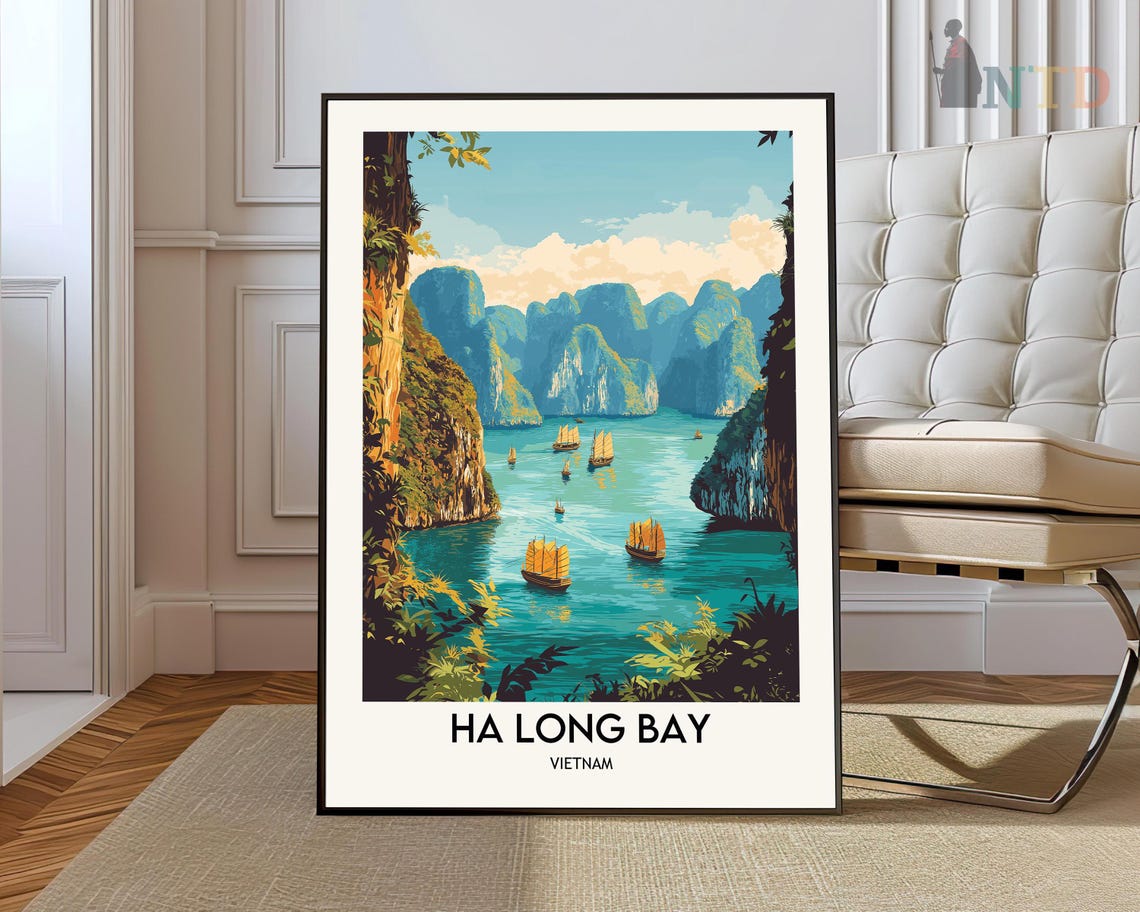 H Long Bay Poster Vietnam Travel Print Vietnamese Decor Asia Travel Poster Asian Wall Art H Long Bay Gift H Long Bay Travel Poster