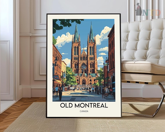 Old Montreal Notre-Dame Basilica Street Scene Travel Poster Canada