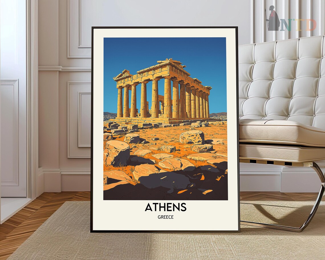 Athens Parthenon Close View Golden Stone Blue Sky Travel Poster