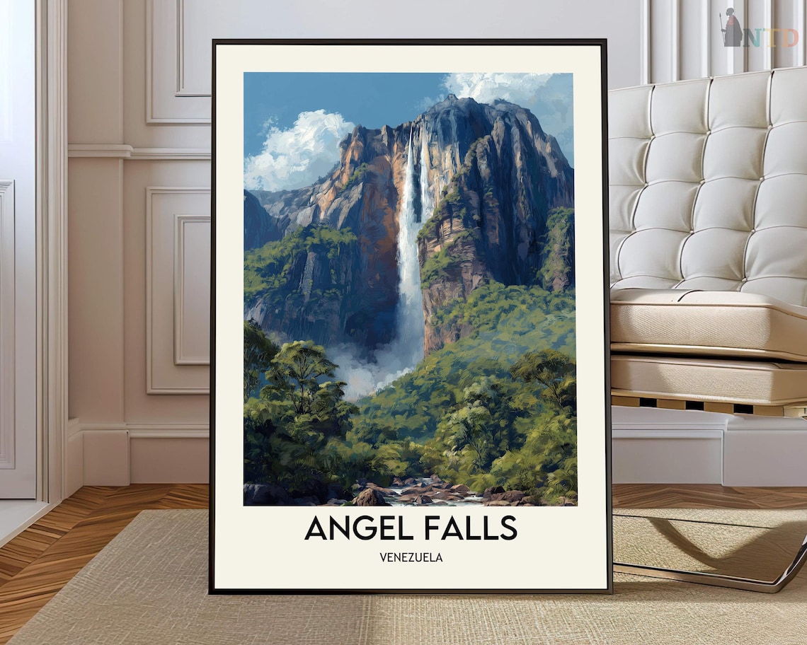 Angel Falls Travel Poster, Nature Landscape Print