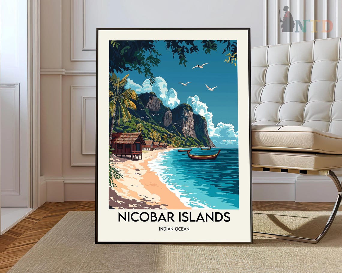 Nicobar Islands Indian Ocean Tropical Beach Huts Travel Poster
