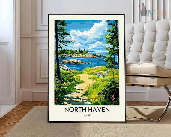 North Haven Maine Rocky Coast Pines Ocean Vintage Travel Poster