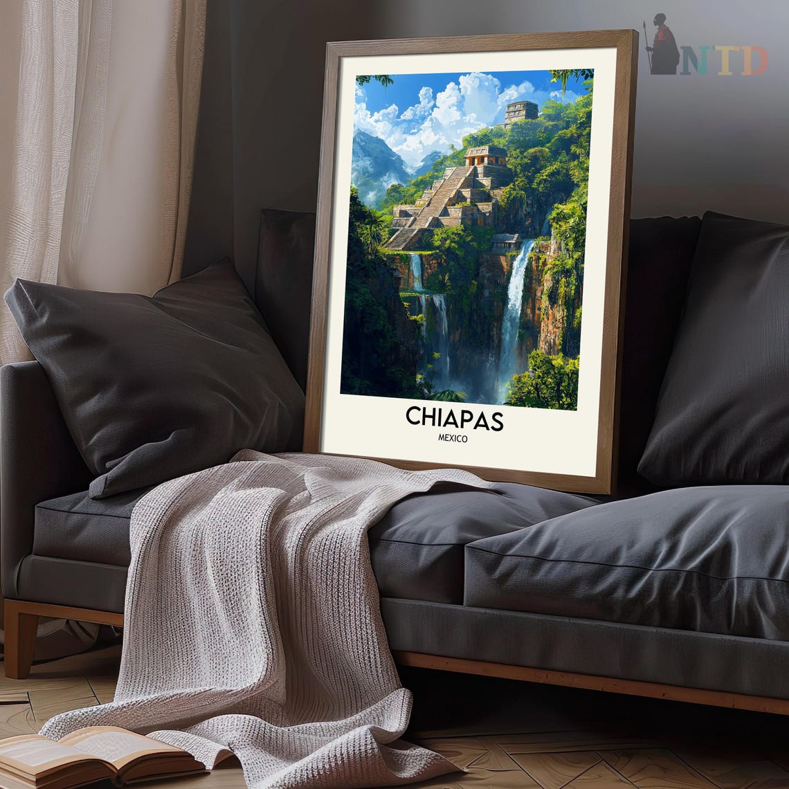 Chiapas Mexico Mayan Pyramid Waterfall Jungle Ancient Ruins Poster - Image 3