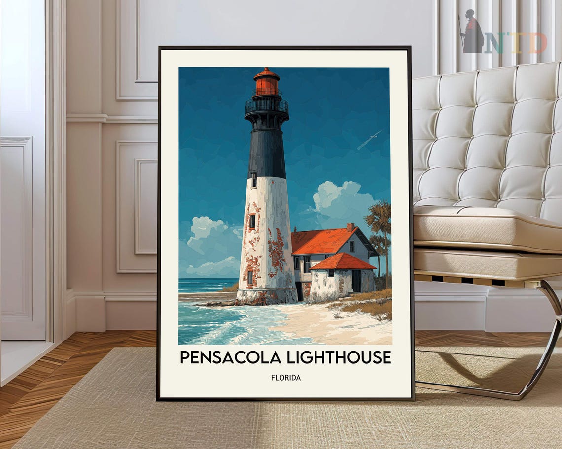 Pensacola Lighthouse Keeper House Beachside Travel Art Poster