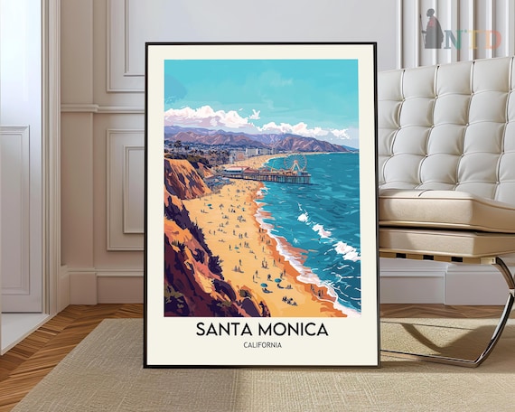 Santa Monica California Beach Pier Travel Poster Illustration