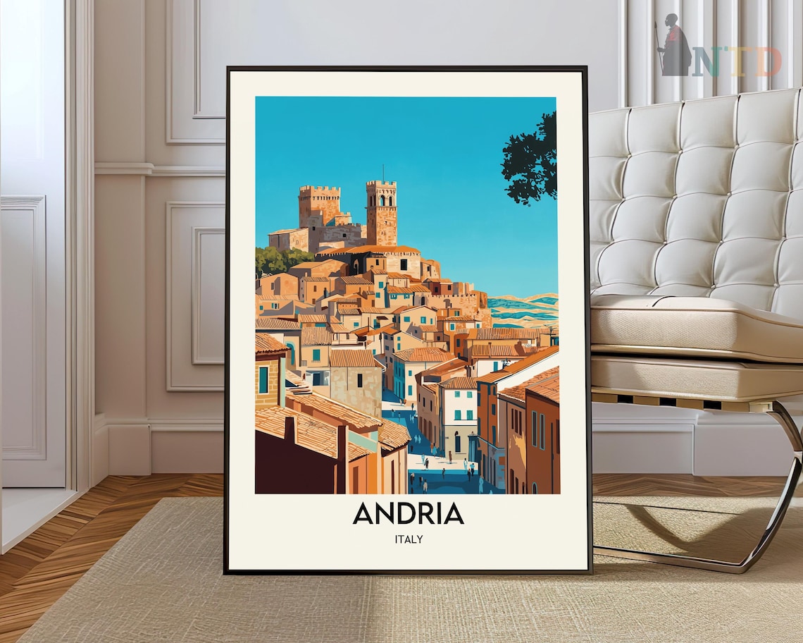 Andria Italy Castle Towers Terracotta Old Town Travel Poster