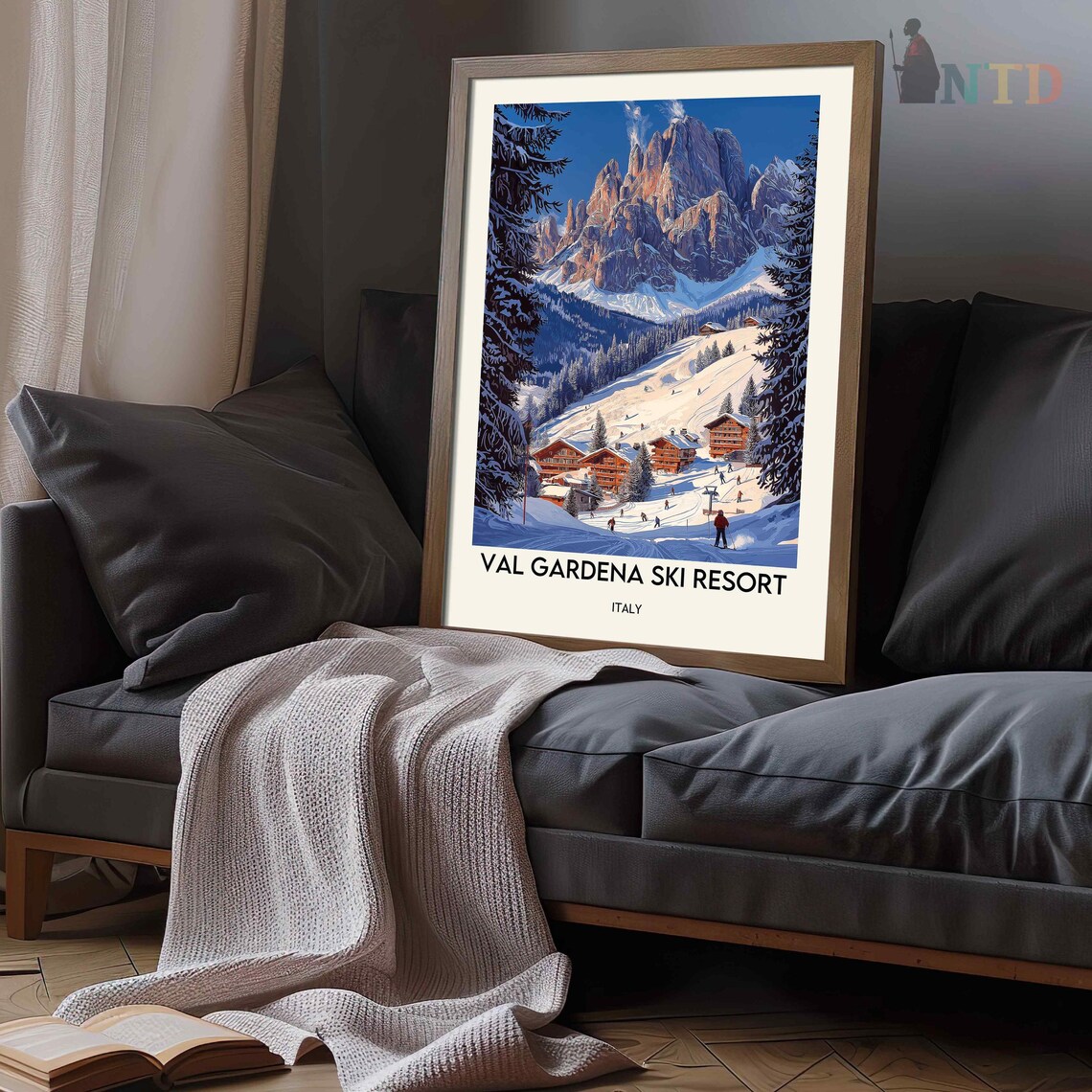 Val Gardena Italy Dolomites Ski Resort Village Vintage Travel Poster - Image 3