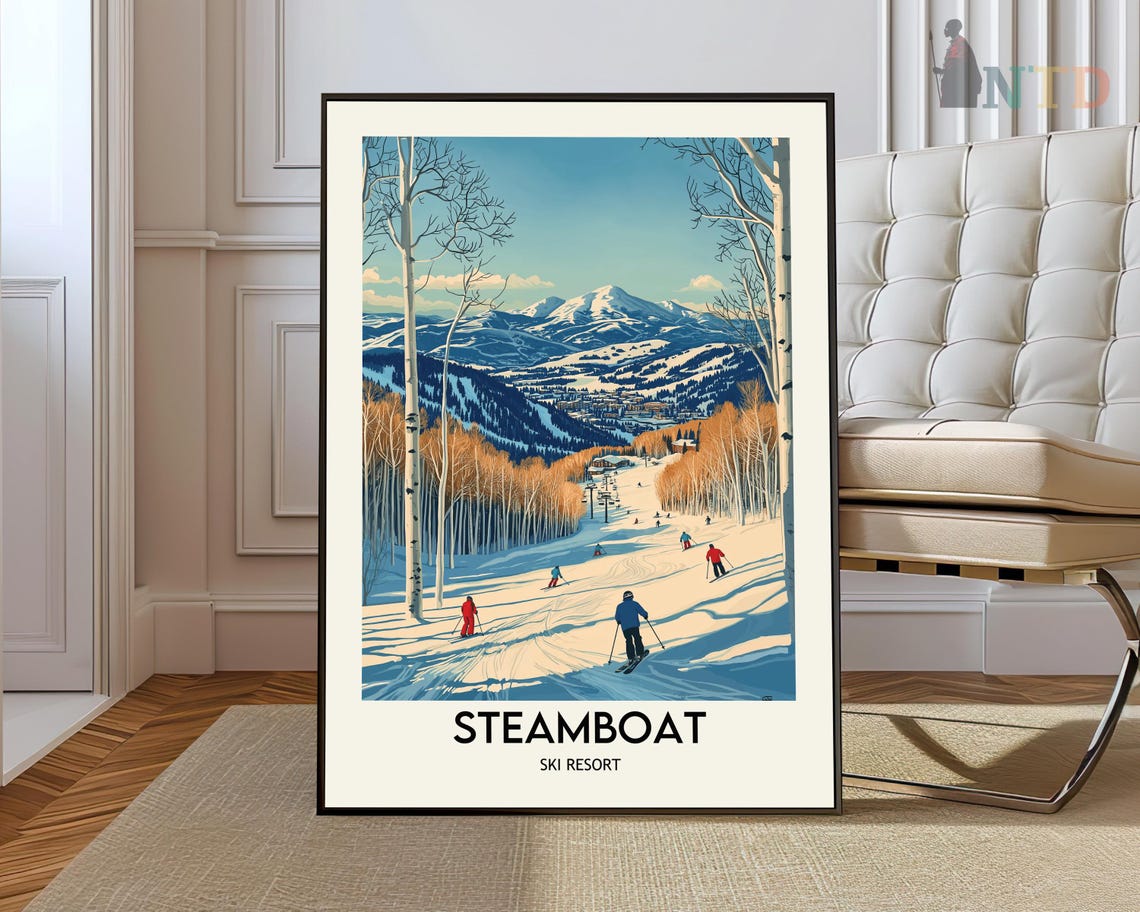 Steamboat Ski Resort Colorado Retro Aspen Mountain Ski Poster