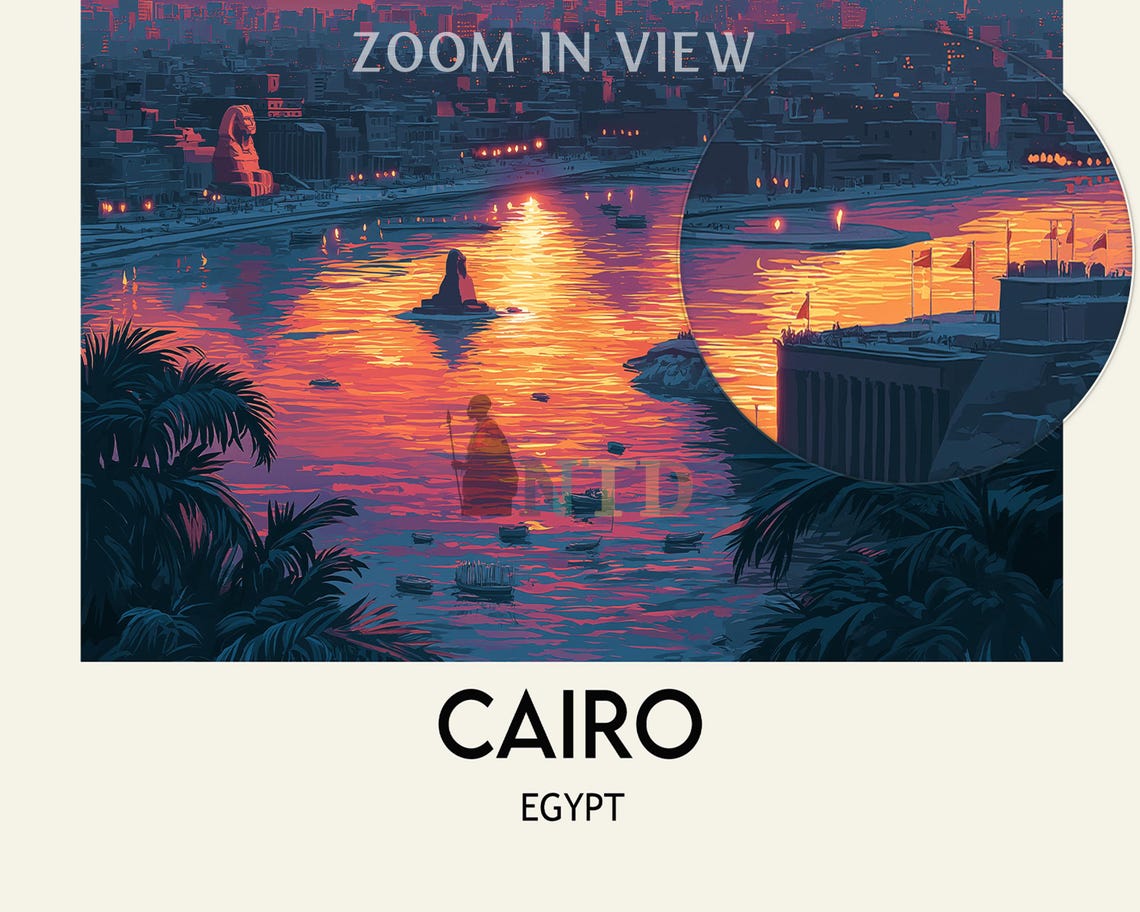 Cairo Pyramids at Sunset Over the Nile with a Felucca Sailing Poster - Image 2