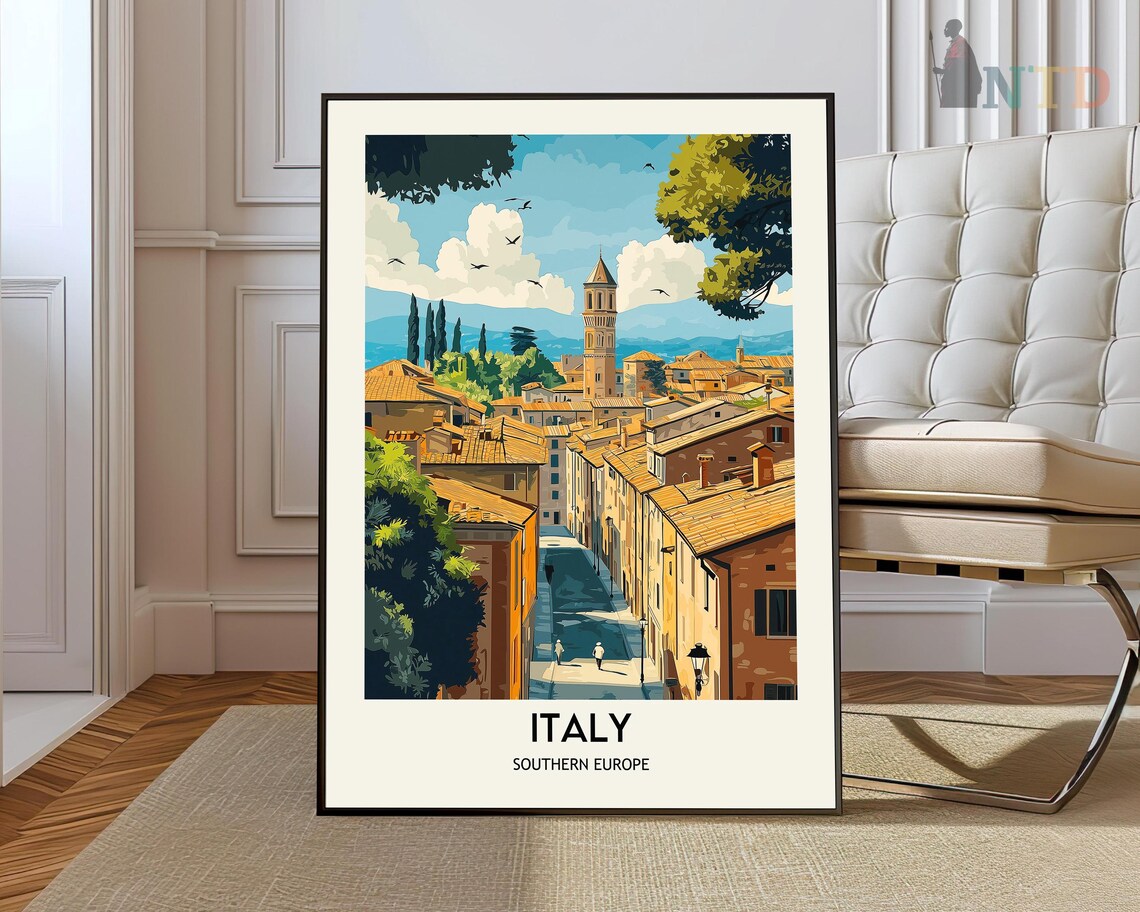 Italy Tuscany Village Vintage Travel Poster Southern Europe Art