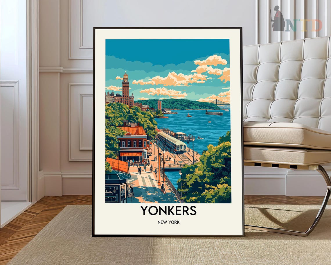 Yonkers New York Hudson Waterfront Promenade Vintage Travel Poster