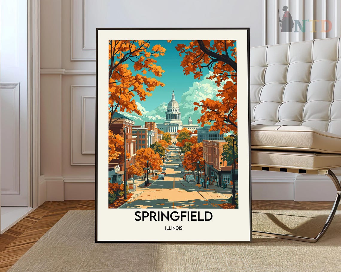 Springfield Illinois Autumn Street Capitol Building Travel Poster