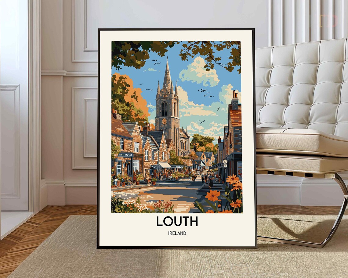 Louth Ireland Historic Town Church Street Vintage Travel Poster