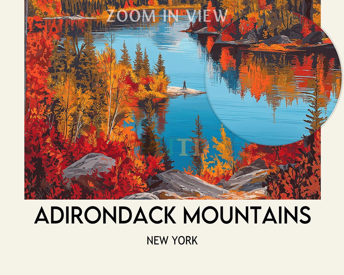 Adirondack Mountains New York Autumn Lake Reflection View Poster - Image 2