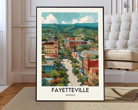 Fayetteville Arkansas Historic Main Street Vintage Travel Poster