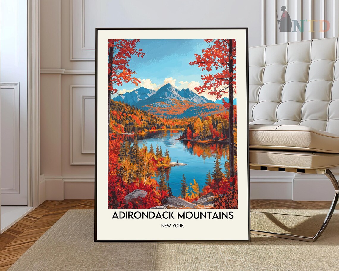 Adirondack Mountains New York Autumn Lake Reflection View Poster