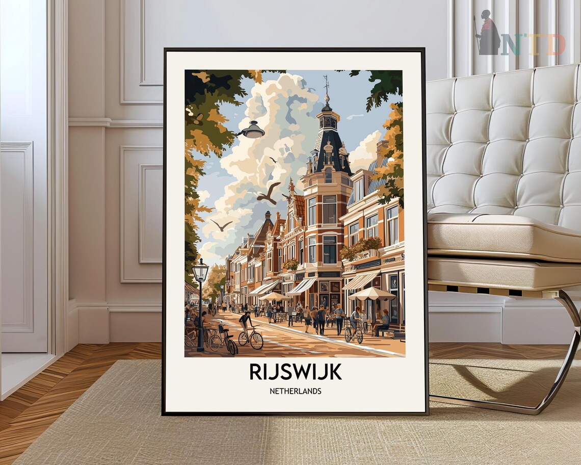 Rijswijk Netherlands Canal Side Bicycles Vintage Dutch Travel Poster