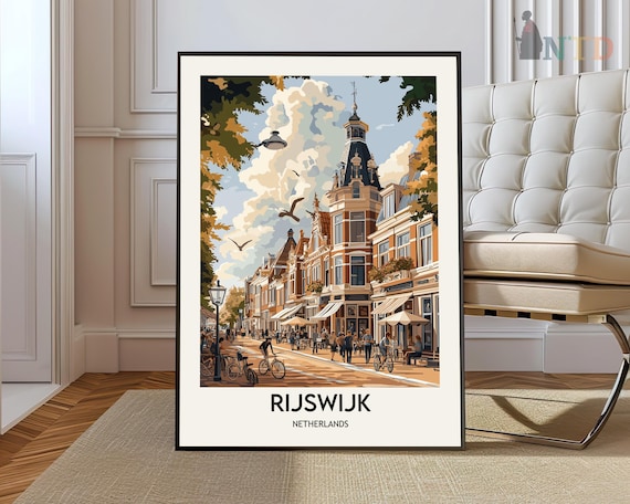 Rijswijk Netherlands Canal Side Bicycles Vintage Dutch Travel Poster