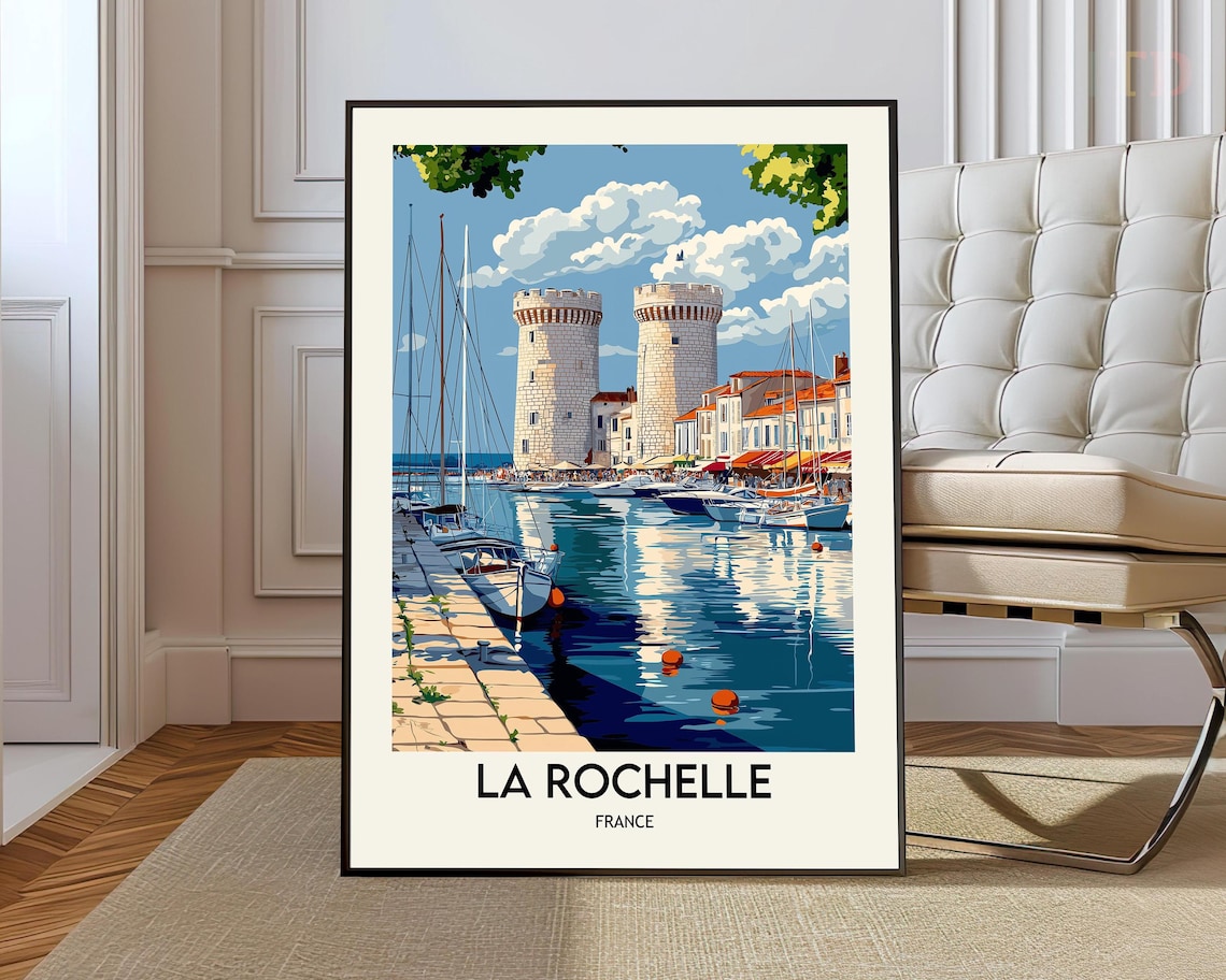 La Rochelle Old Harbour Towers Sailboats France Travel Poster