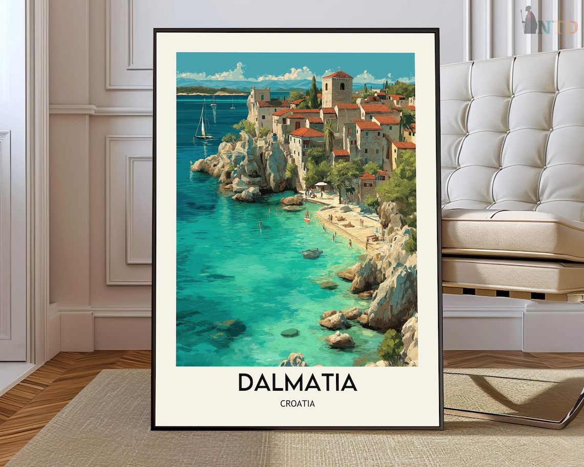 Dalmatia Croatia Rocky Cove Turquoise Sea Village Travel Poster