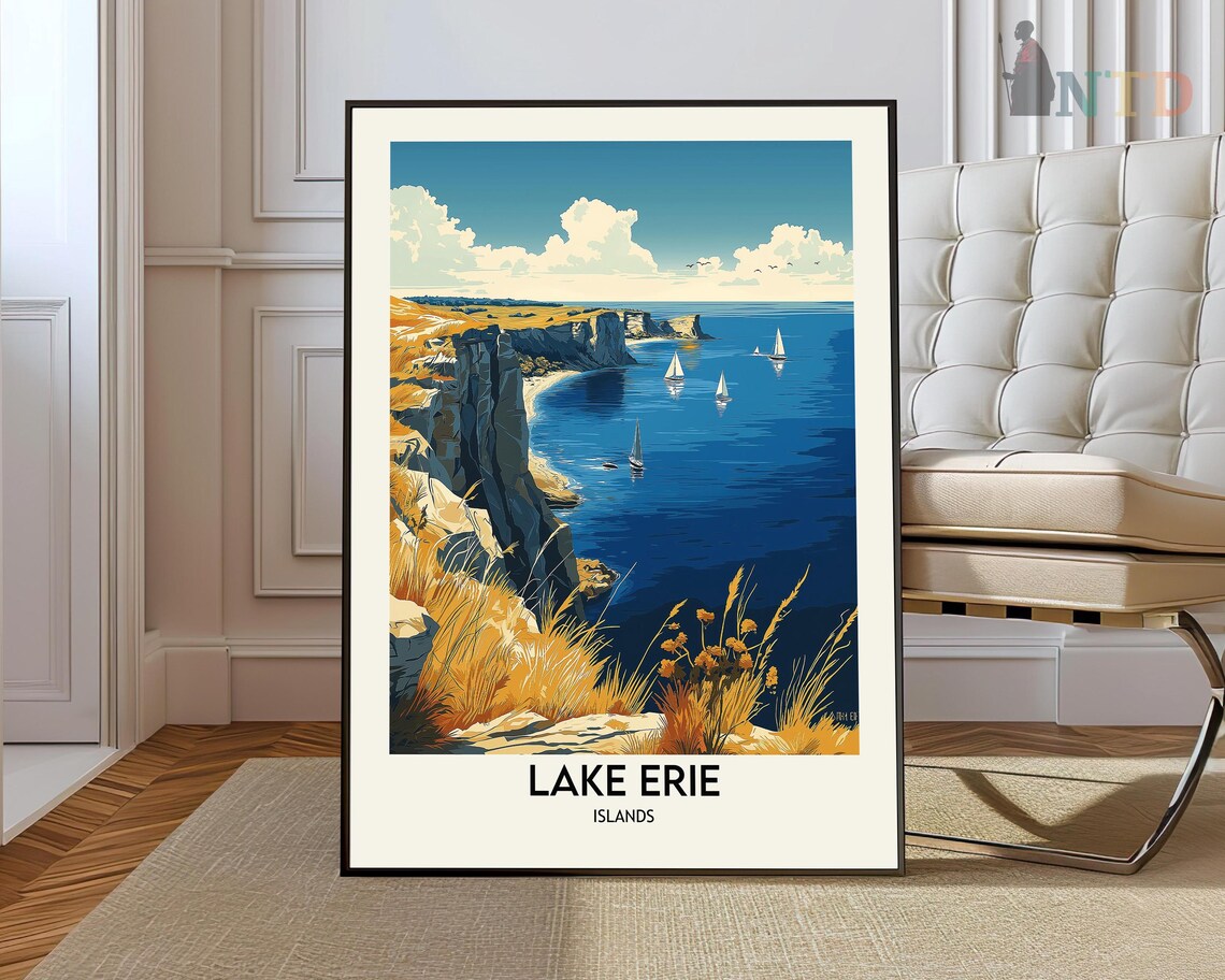 Lake Erie Travel Poster, Great Lakes Wall Art