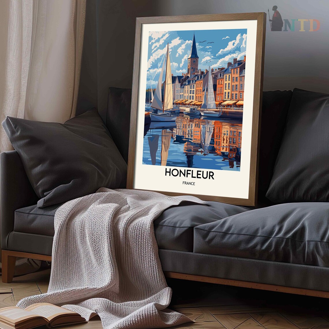 Honfleur France Old Harbor Sailboats Quayside Houses Scene Poster - Image 3