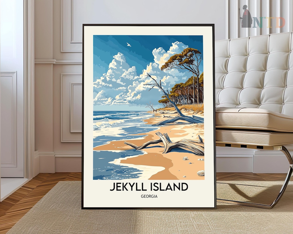 Jekyll Island Georgia Beach Driftwood Coastal Travel Art Poster