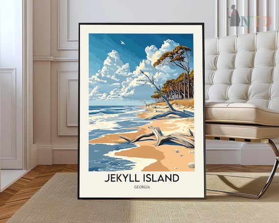 Jekyll Island Georgia Beach Driftwood Coastal Travel Art Poster